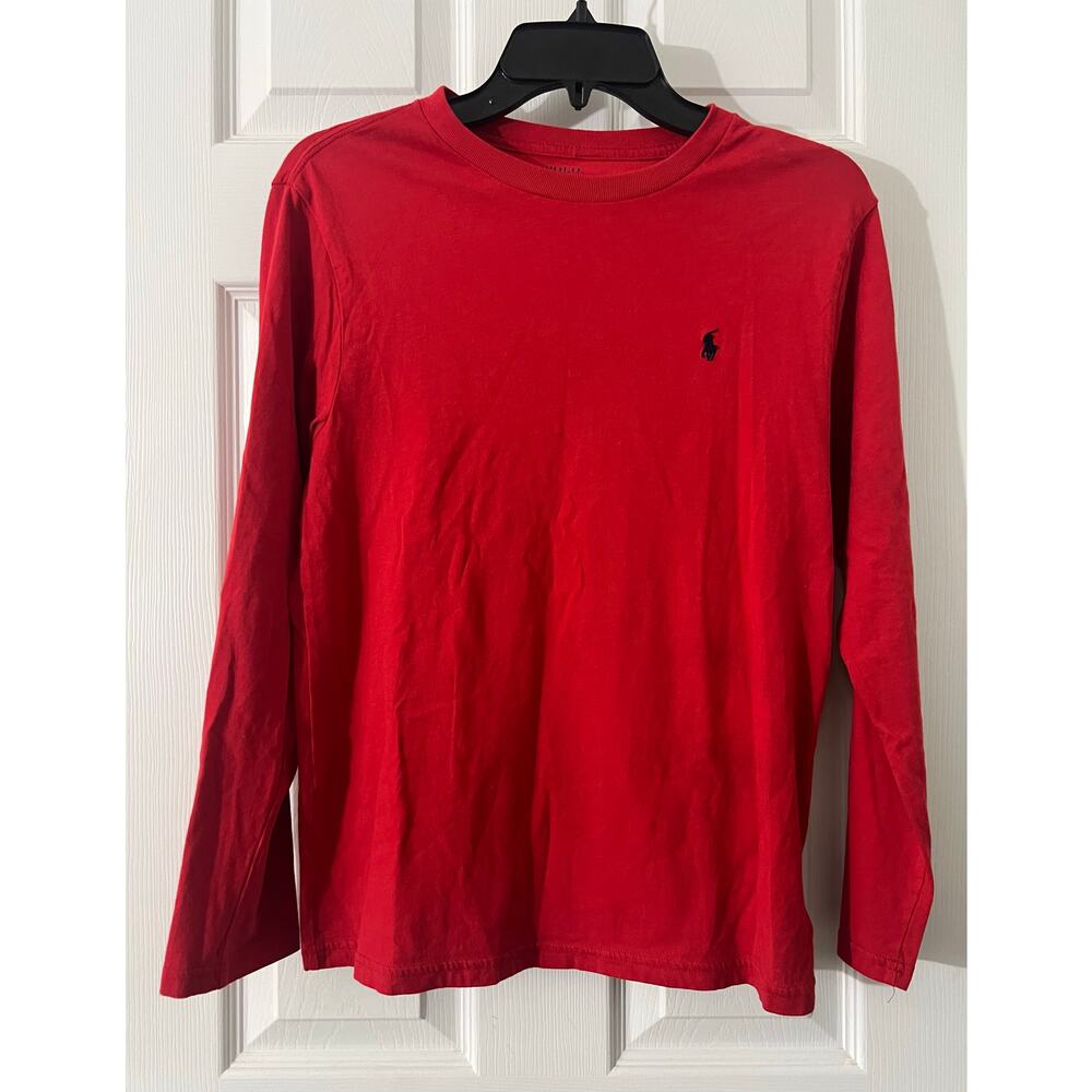 Polo Ralph Lauren Boys Size L Large Red Long Sleeve Shirt Pony Logo Preowned